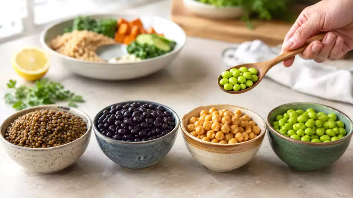 Hvor meget protein og kostfibre indeholder linser, bønner, kikærter og edamame egentlig pr. portion?