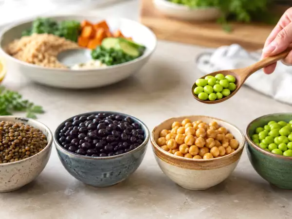 Hvor meget protein og kostfibre indeholder linser, bønner, kikærter og edamame egentlig pr. portion?
