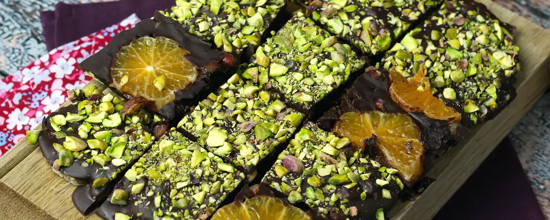 Chokoladebar med pistacie og mandarin, den perfekte godbid til vinteren!