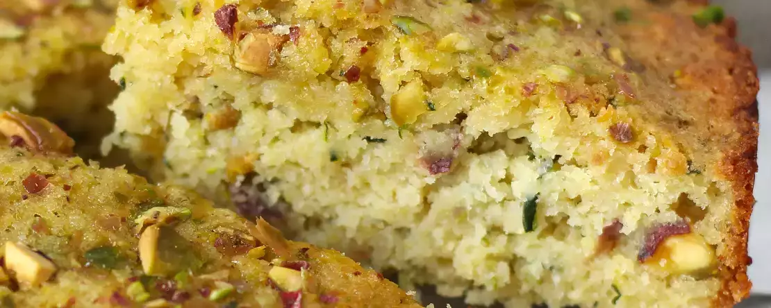 Ultrafugtig kage med pistacie, lime og courgette