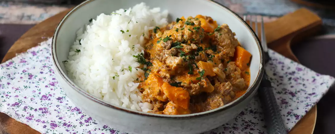 One-pot-ret med græskar og hakket kød: cremet og varmende