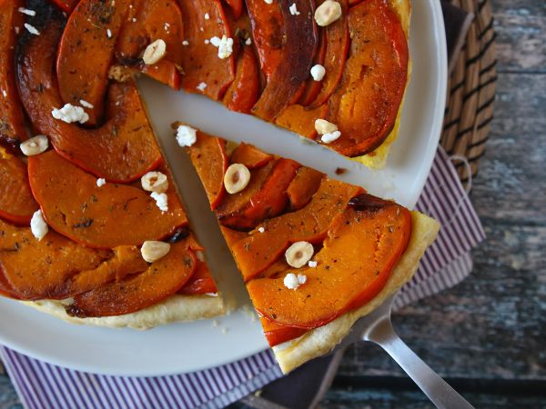 Opskrift Tatin af græskar med gedeost og honning