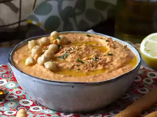 Opskrift Hummus med rød peberfrugt