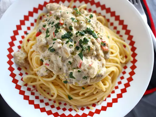 Opskrift Spaghetti med aubergine carbonara