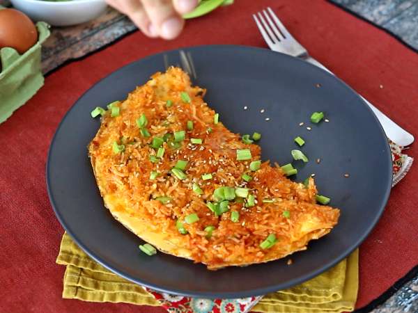 Omelet med sprøde ris og sojabønner, et krydret måltid, der er hurtigt og affaldsfrit! - Forberedelse trin 7