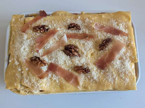 Lasagne med græskar, speck og cremede, sprøde valnødder - Forberedelse trin 8