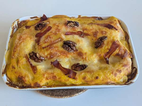 Lasagne med græskar, speck og cremede, sprøde valnødder - Forberedelse trin 9