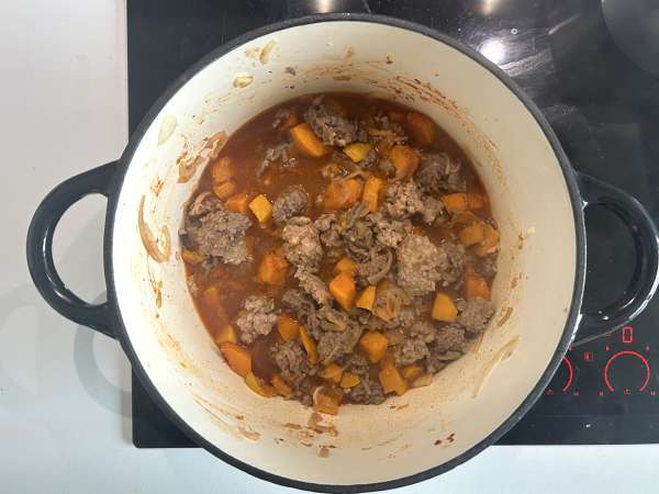 One-pot-ret med græskar og hakket kød: cremet og varmende - Forberedelse trin 4