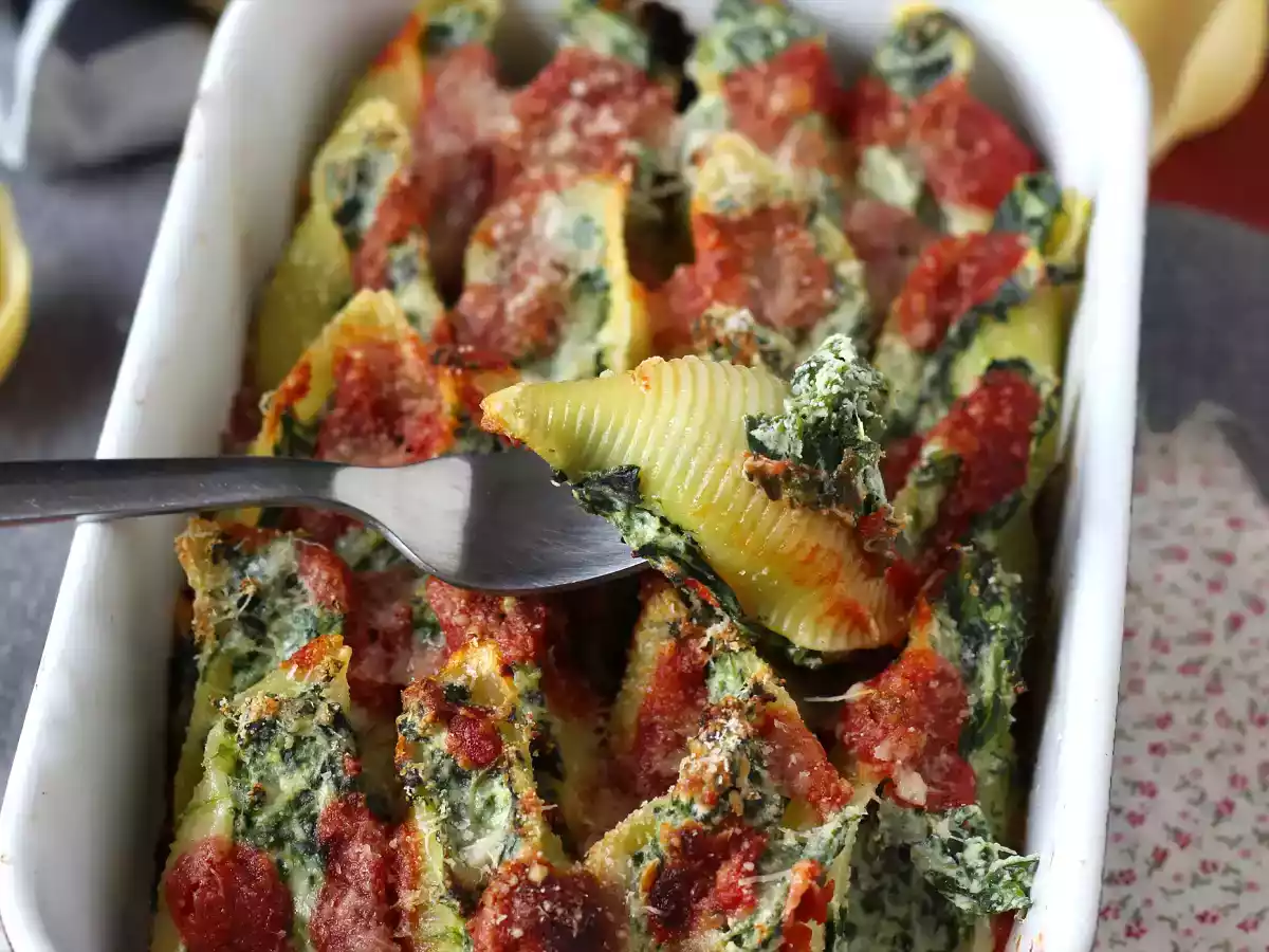 Conchiglioni fyldt med ricotta og spinat: en uimodståelig bagt vegetarret - foto 2