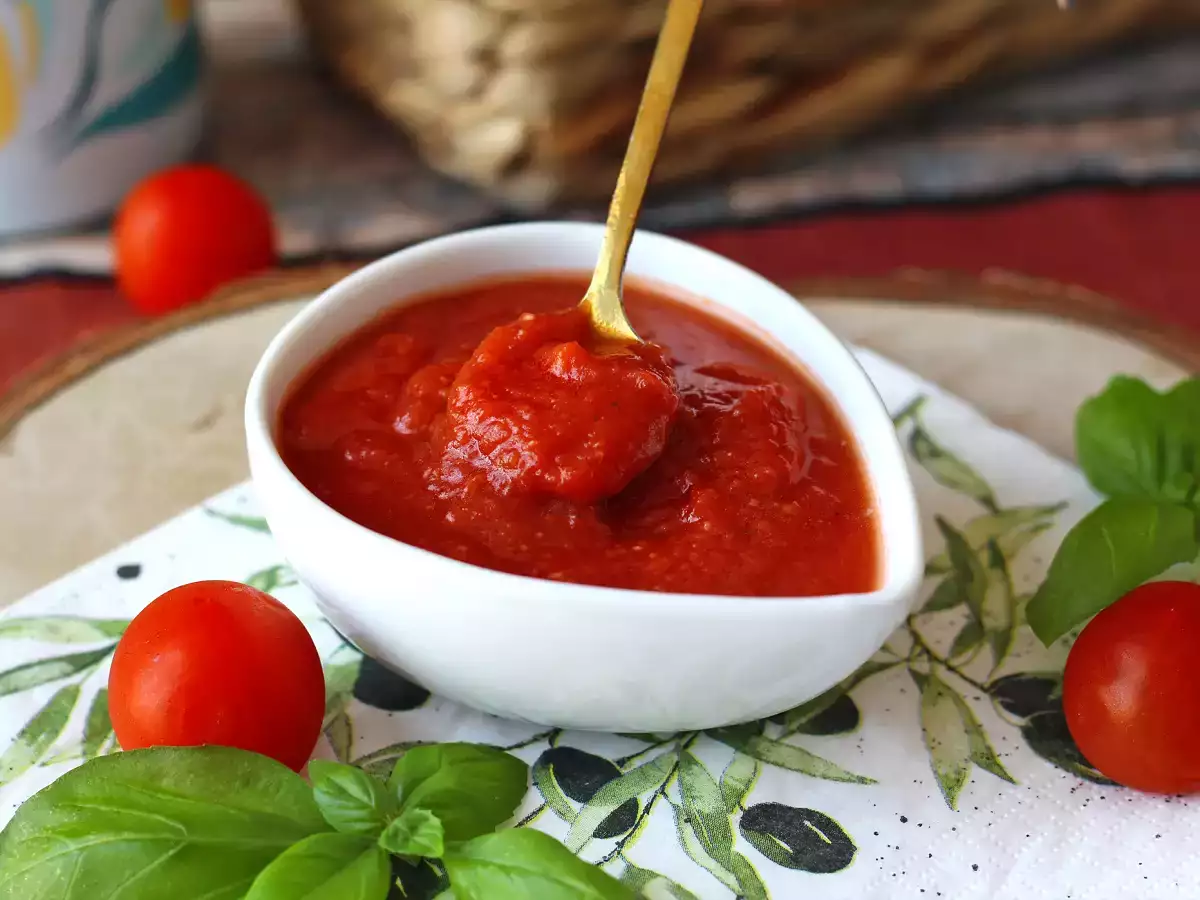 En fyldig, rå tomatsauce, der er ideel som topping på en pizza eller en pinsa. - foto 3