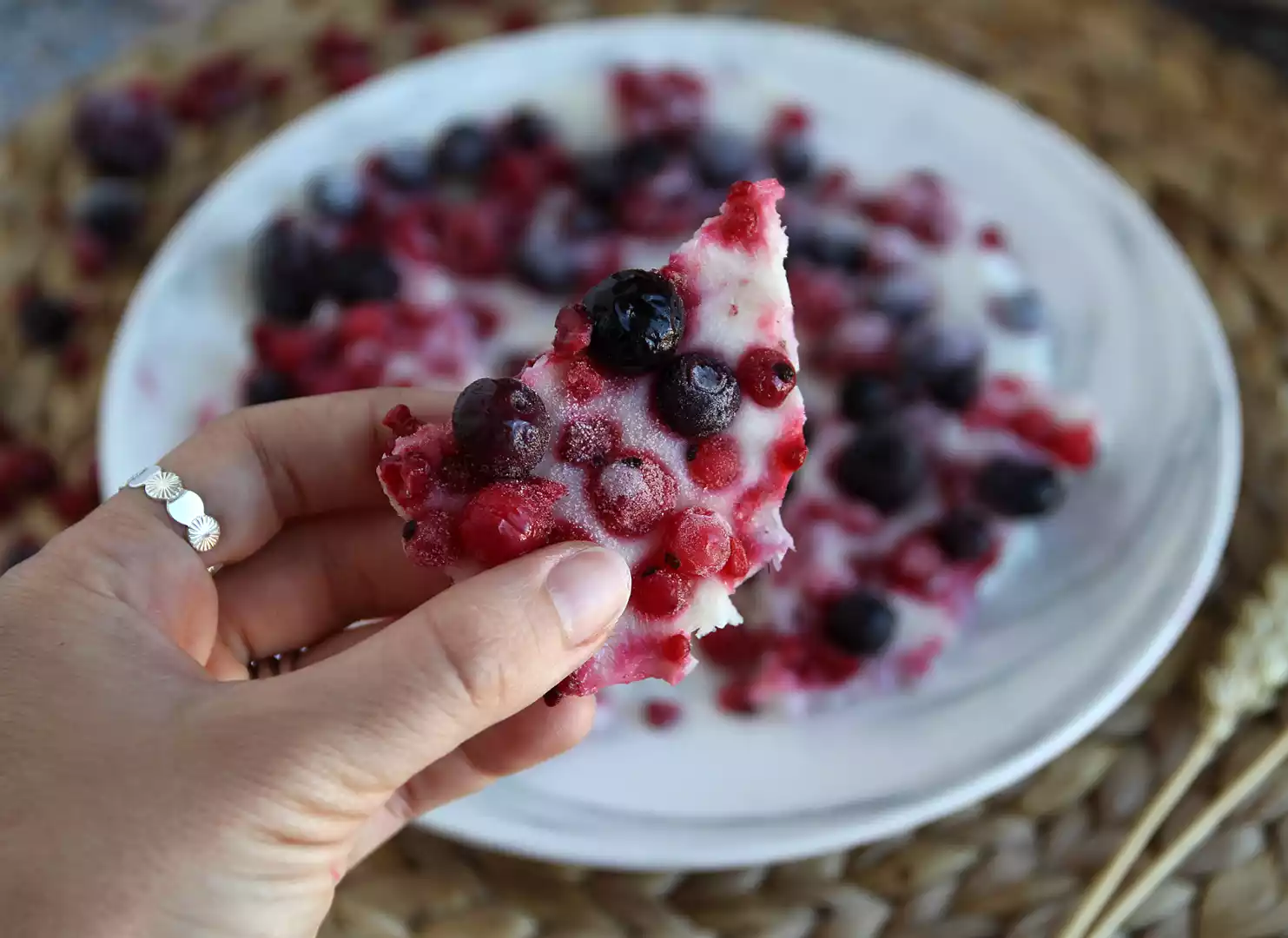 Frosne yoghurtbarer med rød frugt