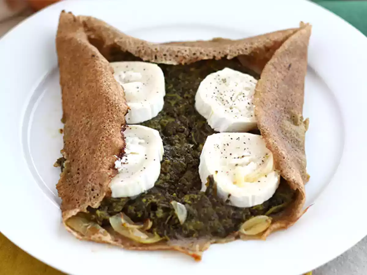 Galette med gedeost og spinat