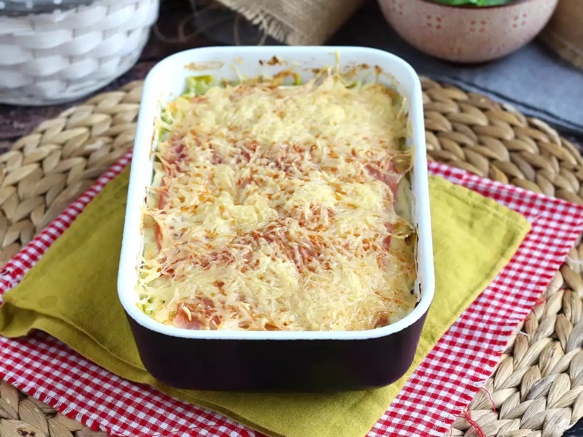 Gratinerede porrer med kogt skinke og ost - foto 2