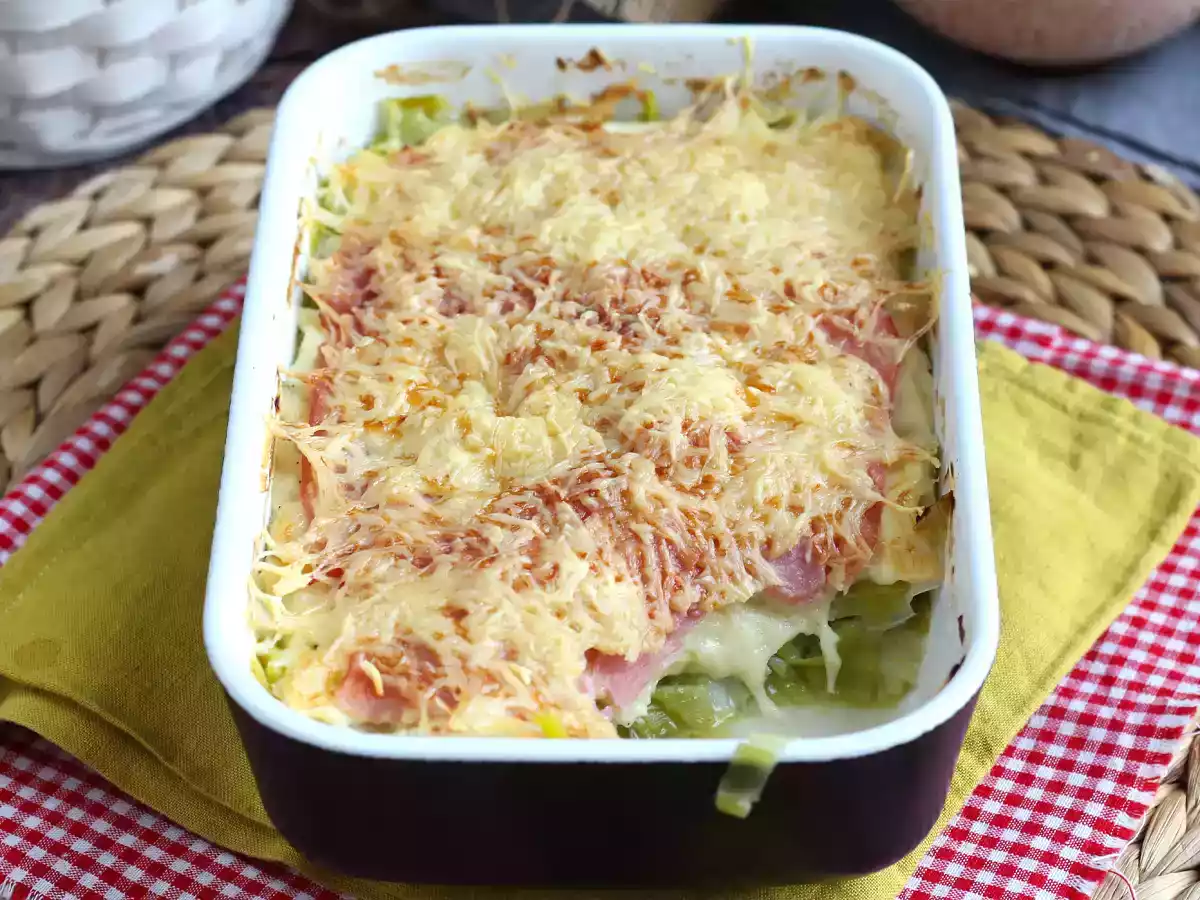 Gratinerede porrer med kogt skinke og ost - foto 3