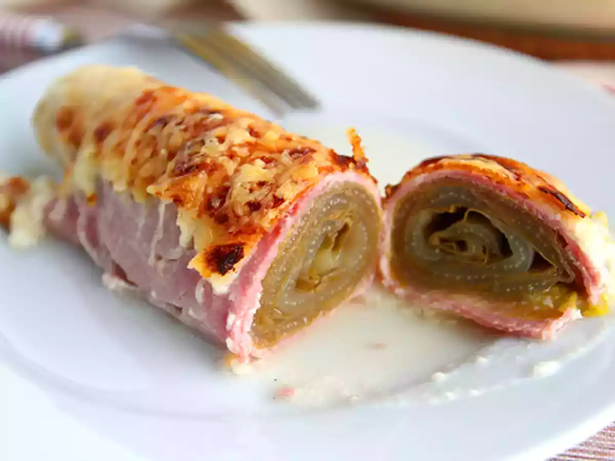 Gratineret endivie med skinke