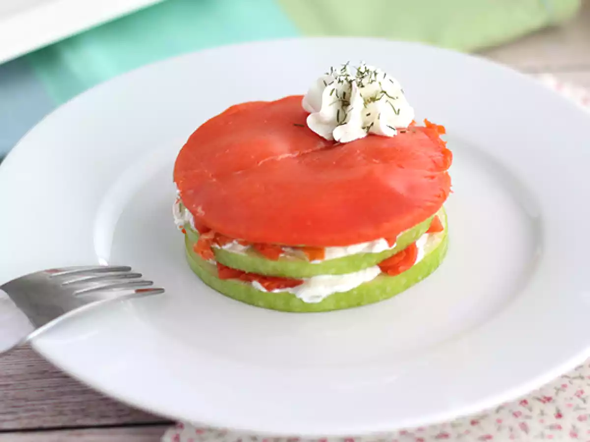 Laks mille feuille med grønt æble