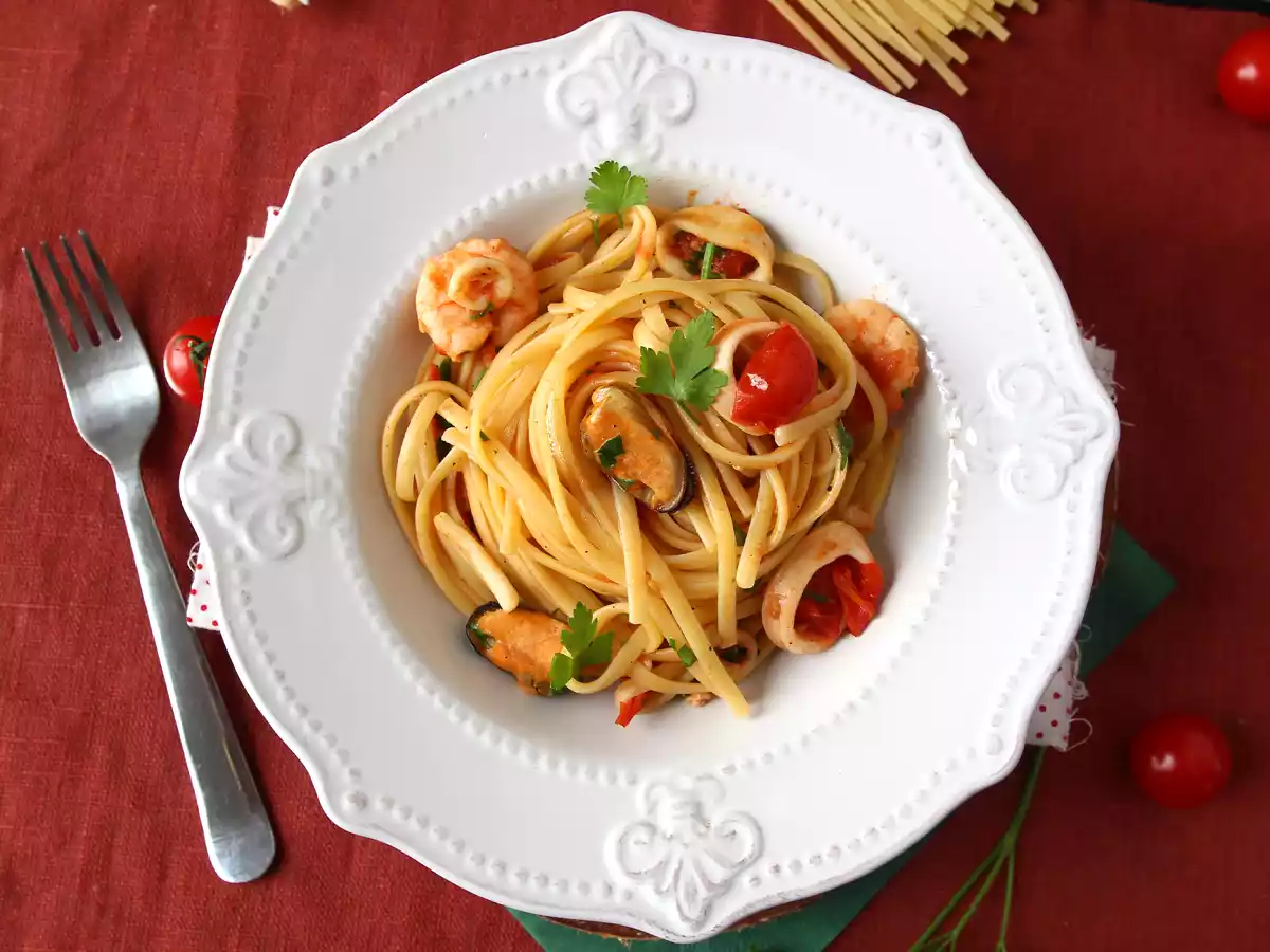 Pasta med frosne skaldyr, den velsmagende og meget hurtige forret - foto 5
