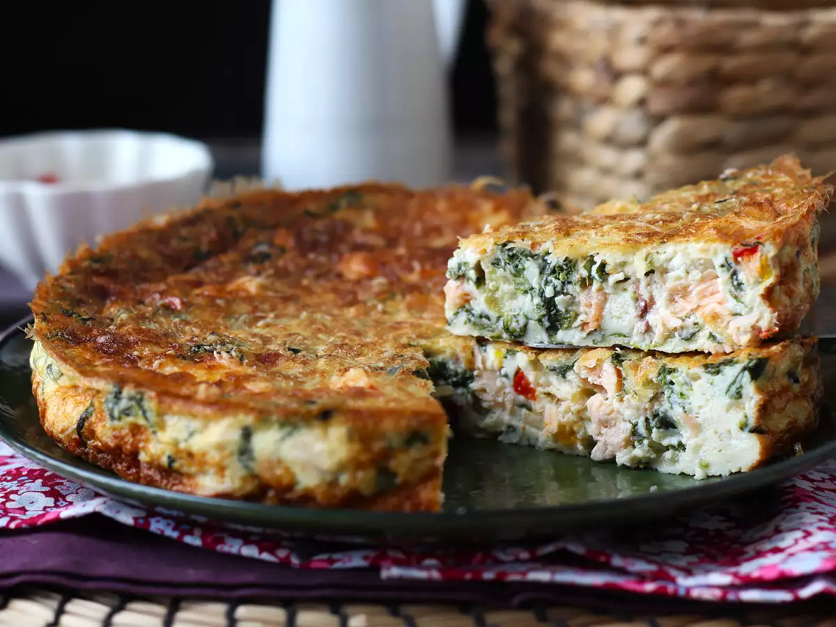 Quiche uden dej med laks, spinat og hytteost - foto 4