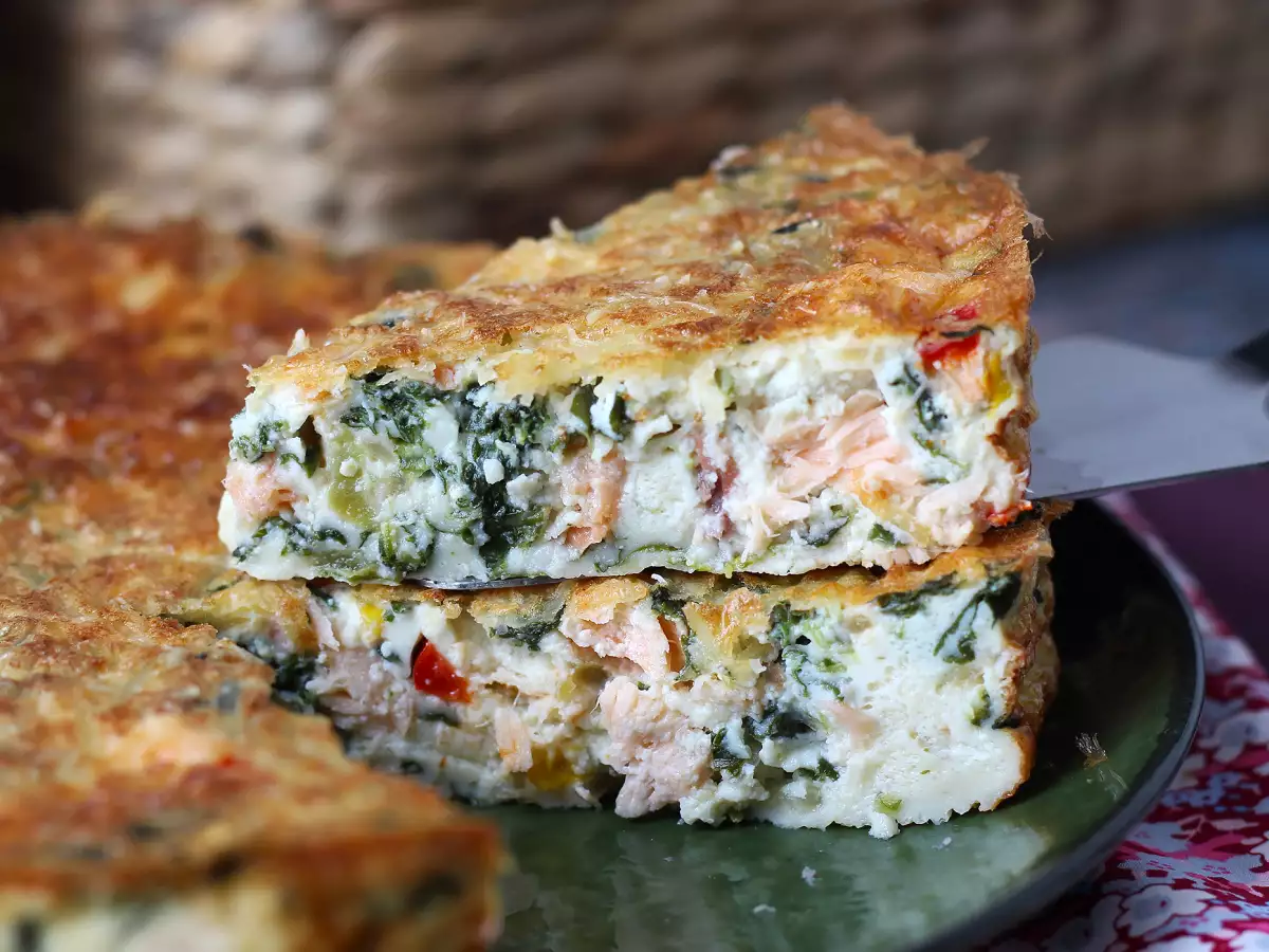 Quiche uden dej med laks, spinat og hytteost - foto 5