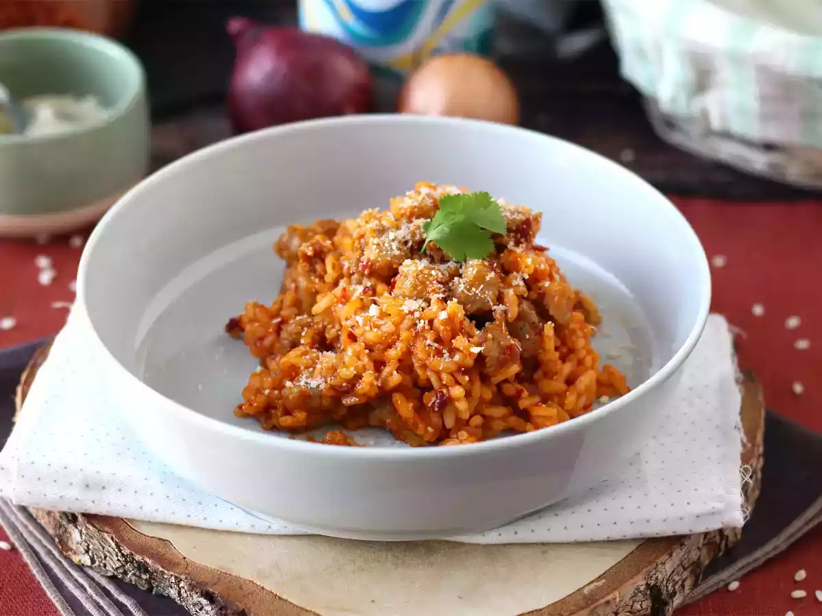 Risotto 'nduja og pølse, en første ret med intens smag - foto 2
