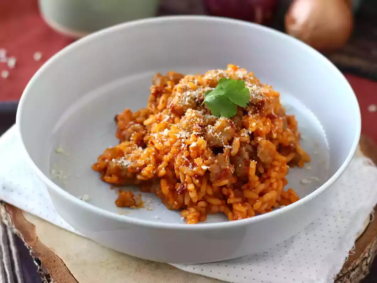 Risotto 'nduja og pølse, en første ret med intens smag - foto 3