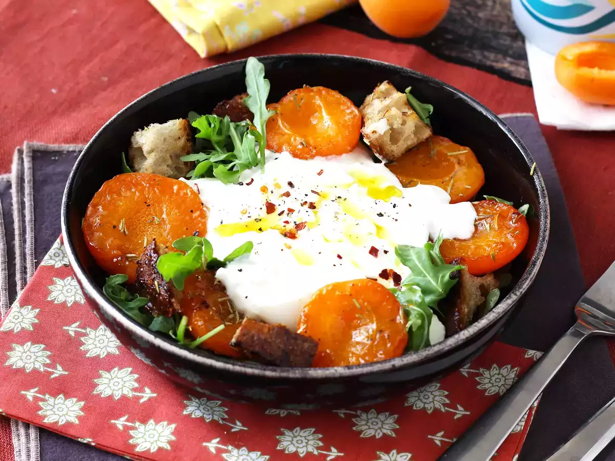 Salat med ristede abrikoser, rucola og burrata - foto 3