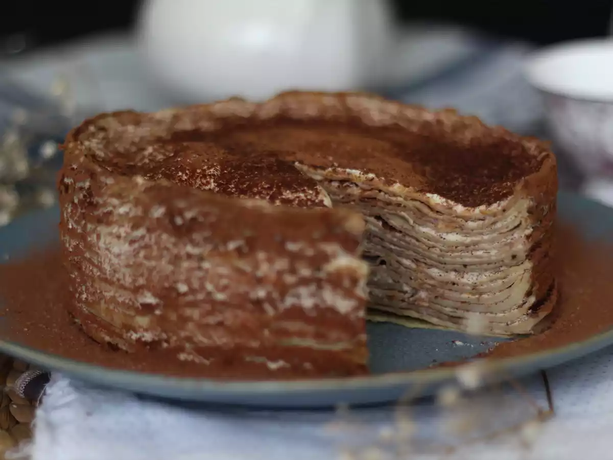 Tiramisu-agtig pandekagekage med kaffe og kakao - foto 5