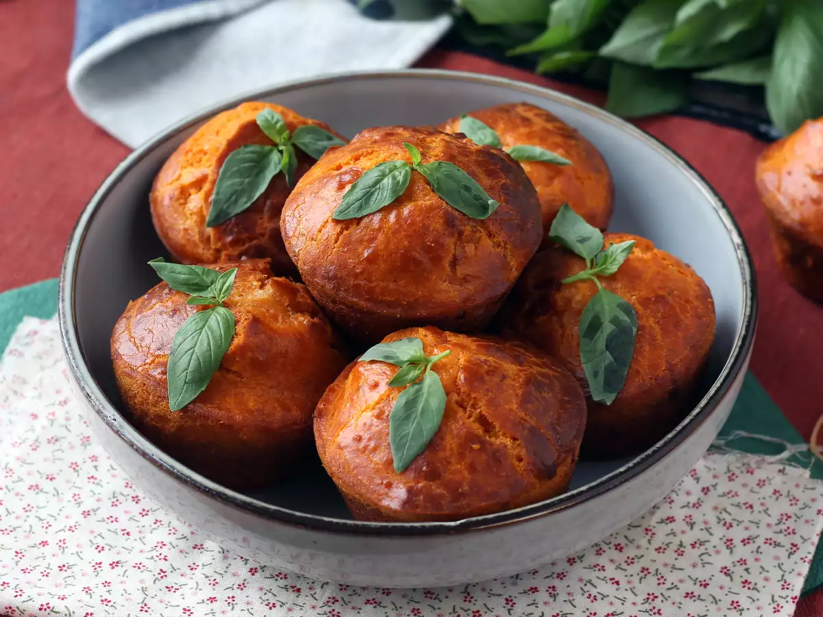 Tomatmuffins med et smeltende mozzarellahjerte