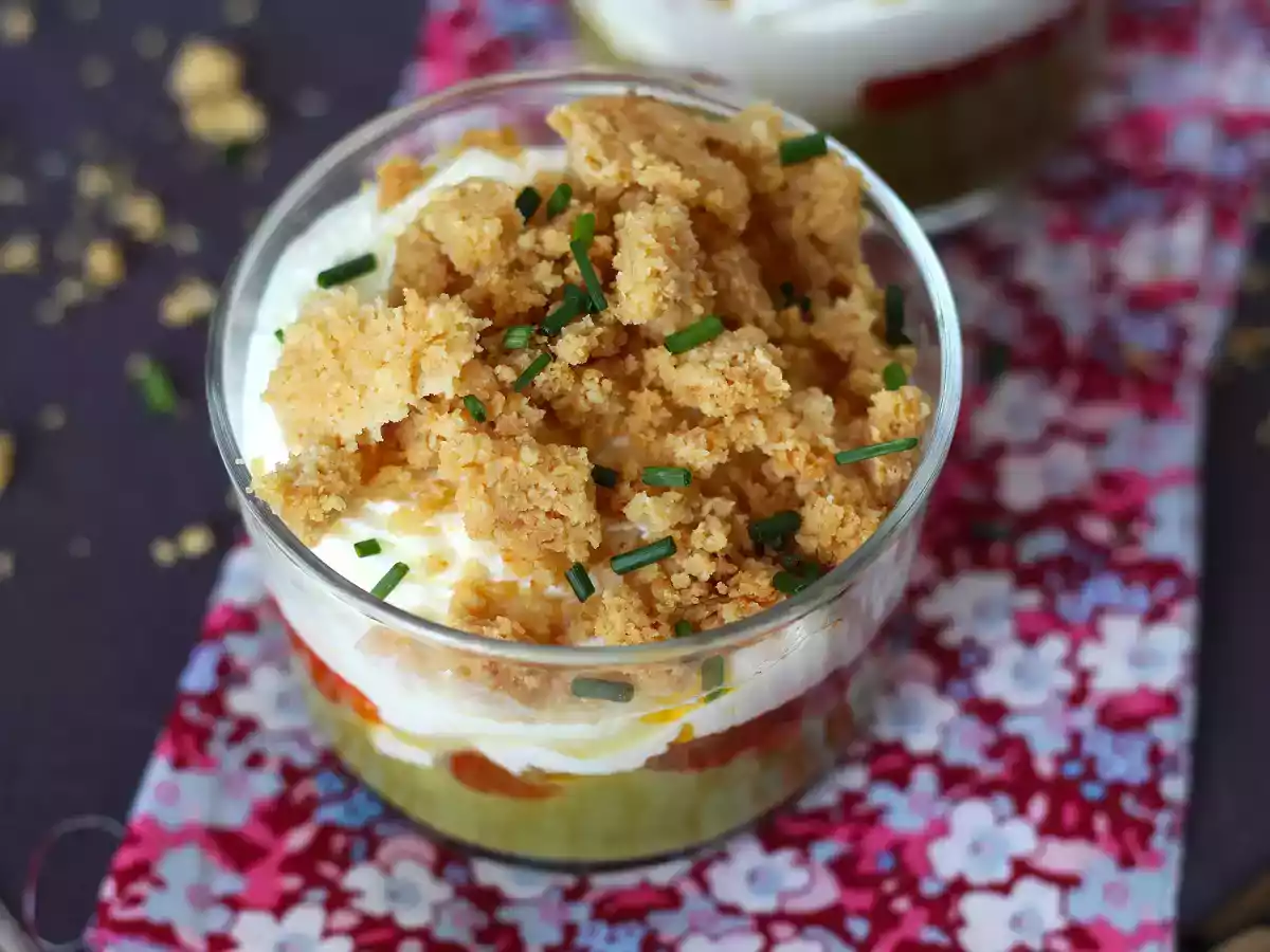 Vegetariske verrines: ærtesuppe, parmesancrumble og mascarponecreme - foto 6