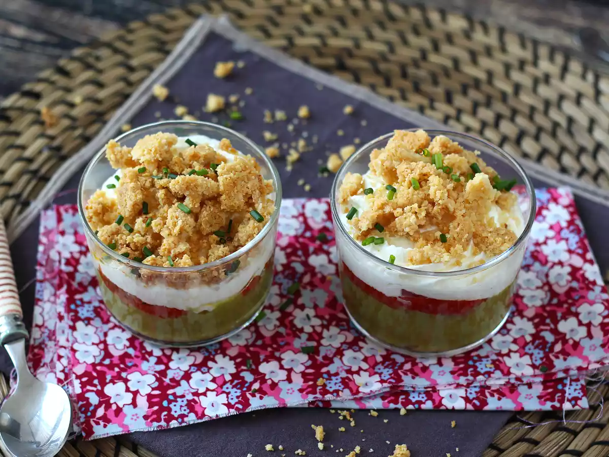 Vegetariske verrines: ærtesuppe, parmesancrumble og mascarponecreme - foto 9